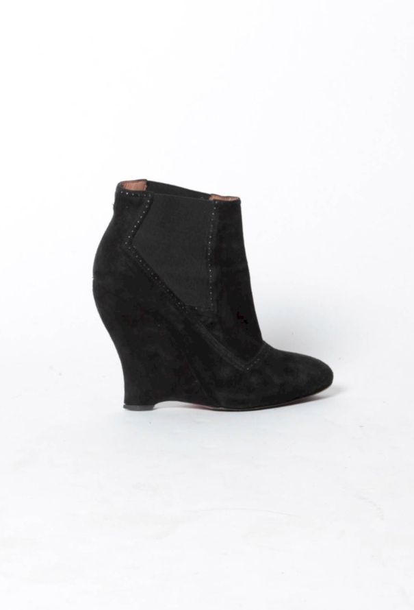 Alaïa Black Suede Wedge Ankle Boots - 1