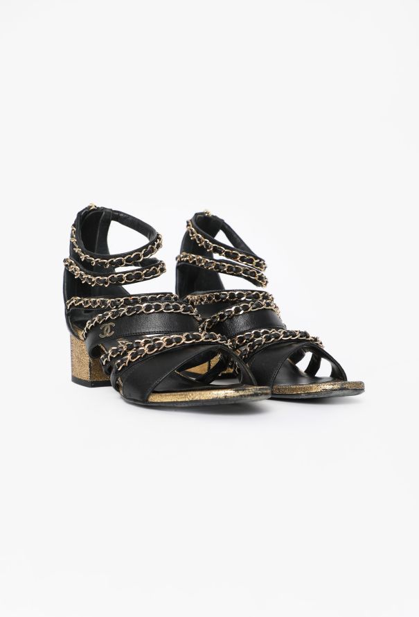 Chanel Chainlink Leather Gladiator Sandals - 3
