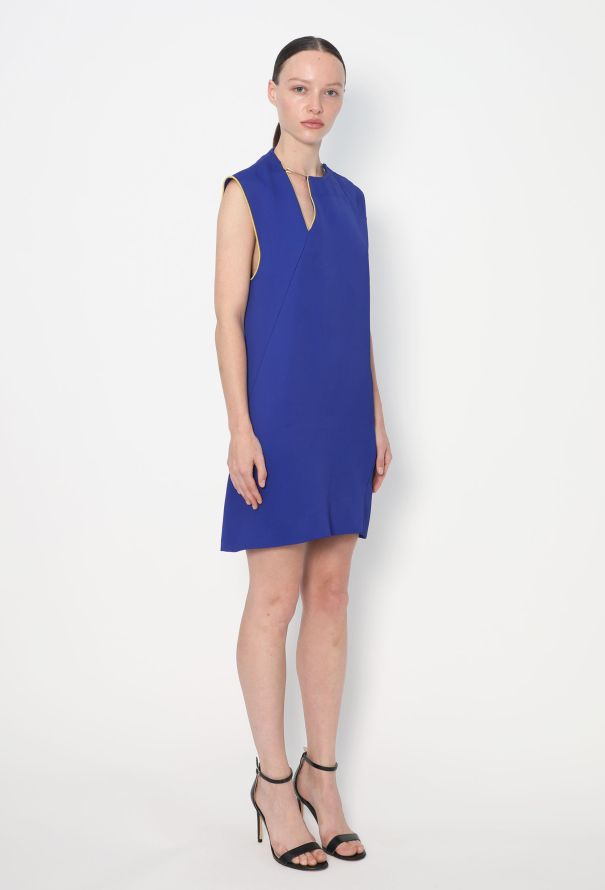 Céline 2014 Metallic Collar Shift Dress – Indigo Blue - 3