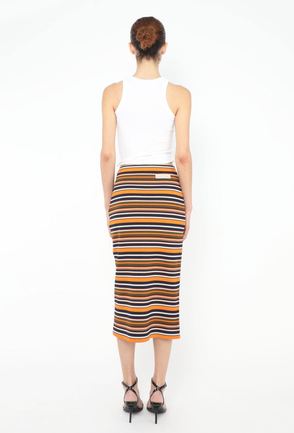 Prada Striped Ribbed Logo Skirt - 4