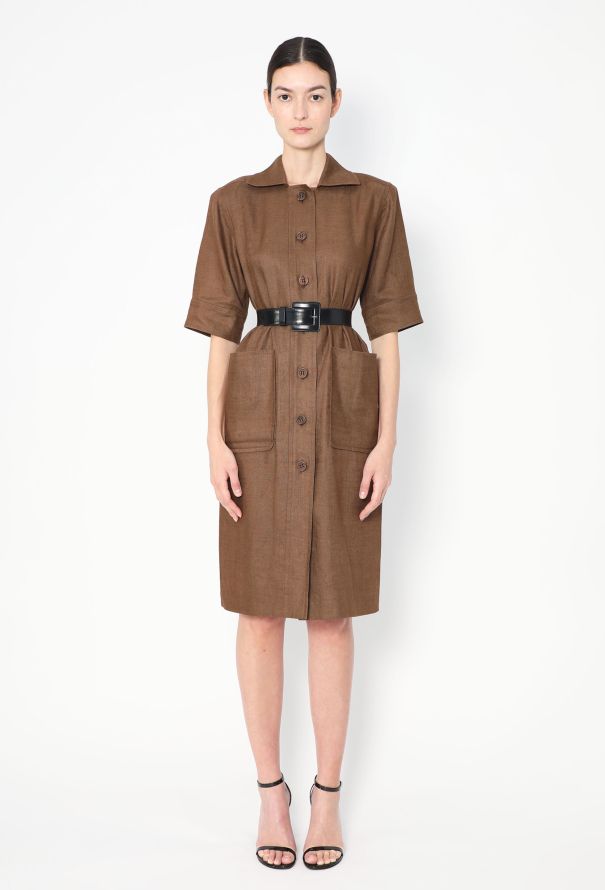 Saint Laurent F/W 1983 Brown Linen Tunic Dress - 1
