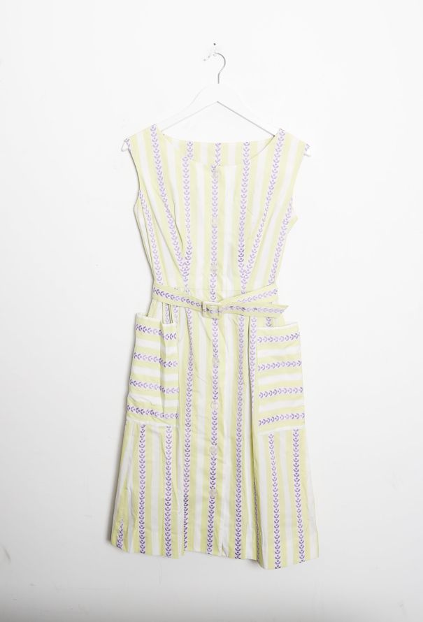 50s Embroidered Stripe Belted Day Dress - 10