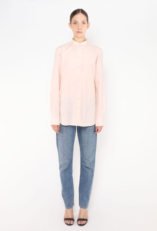 Céline Pink Collarless Cotton Shirt - 2