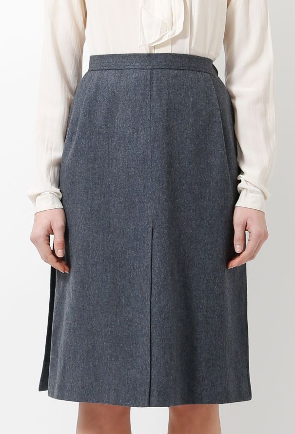 Saint Laurent 70s Slitted Grey Wool Skirt - 3