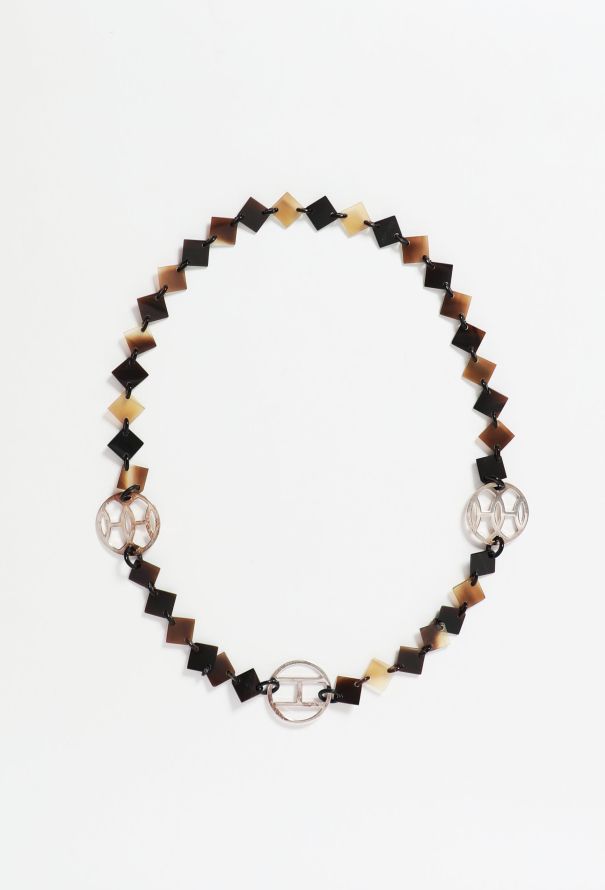 Hermès 'Lena' Lacquered Horn Necklace - silver medallion - 1