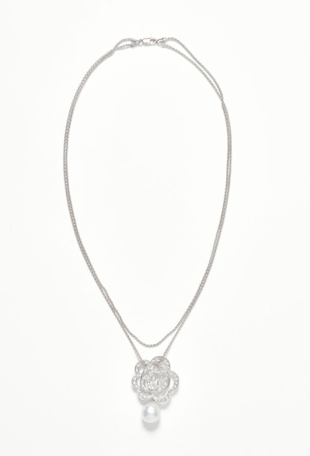 Vintage Fine Jewelry 18k White Gold, Diamond & Pearl Necklace - 1