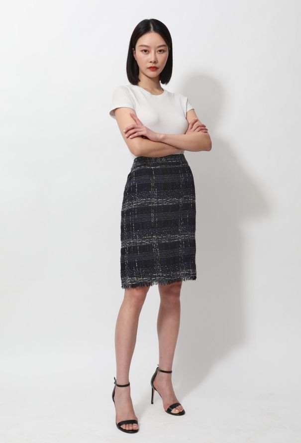 Chanel Checkered Tweed Fringed Skirt - 3