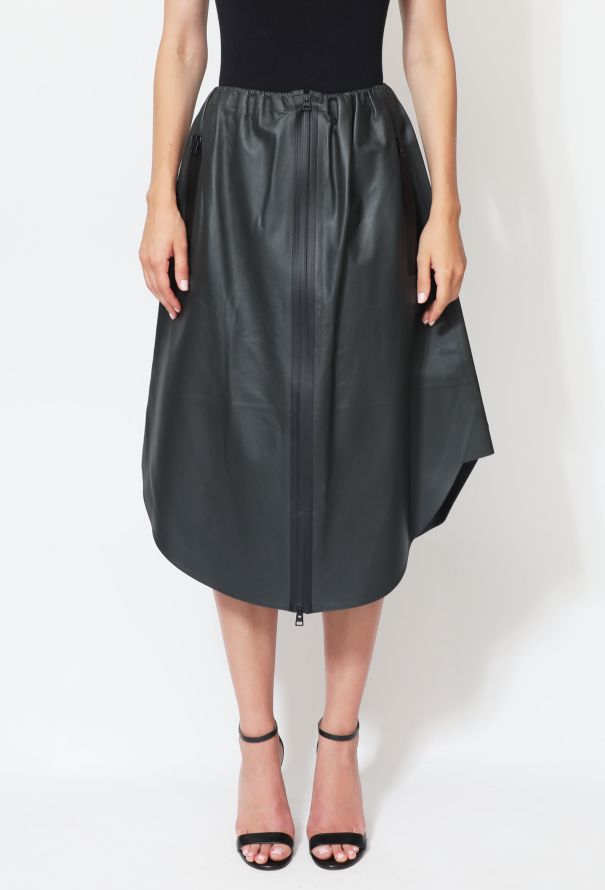 Bottega Veneta 2020 Charcoal Leather Zip Skirt - 2