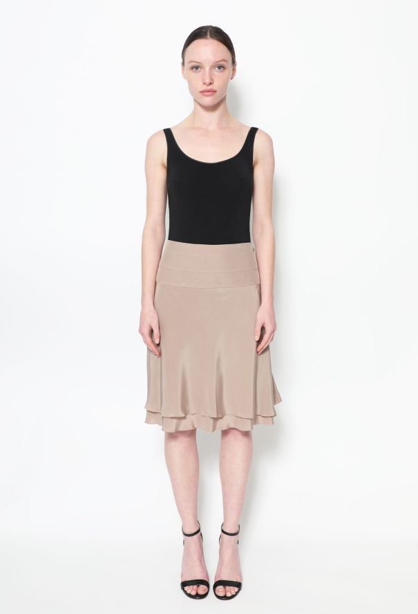 Chanel Taupe brown Flared Silk Skirt - 1