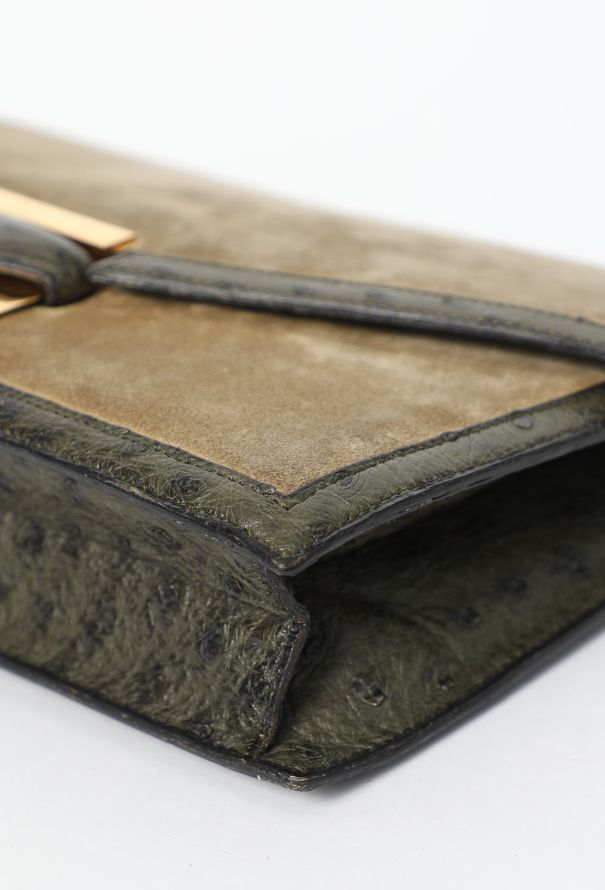 Hermès '70s Veau Doblis & Ostrich Trim Pan Clutch - 8