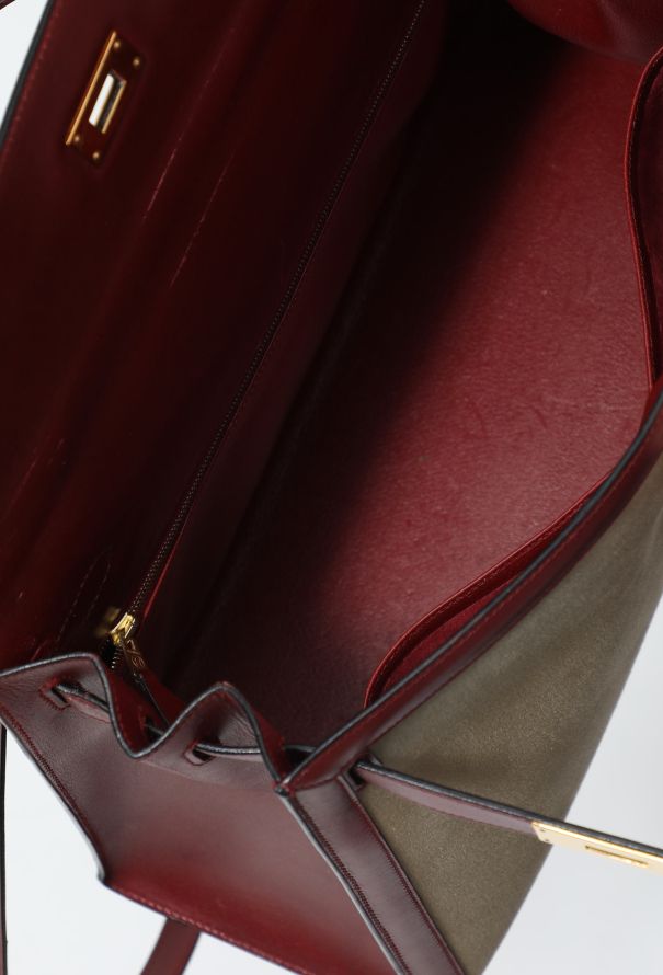 Hermès Exceptional 1994 Khaki Toile and Rouge H Box Kelly Sellier 35 - 16
