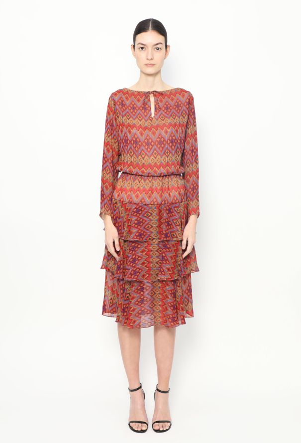 Abstract Tiered Silk Dress - 4