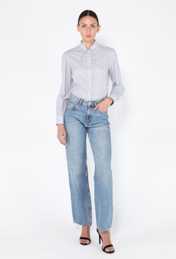 Céline S/S 2020 Pinstripe Prairie Lavallière Blouse - 2