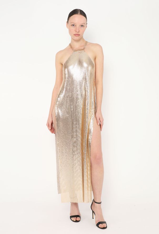 Plunging Chainmail Halter Dress - 3