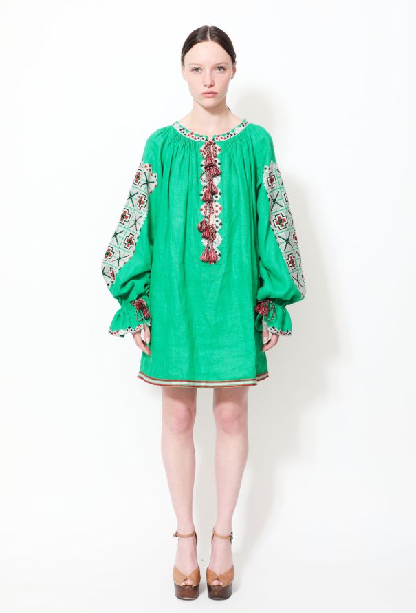 Vita Kin Embroidered Linen Tassel Tunic – Green - 1