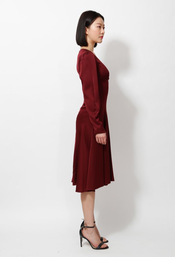 Chloé 2019 Burgundy Satin Flared Dress - 4