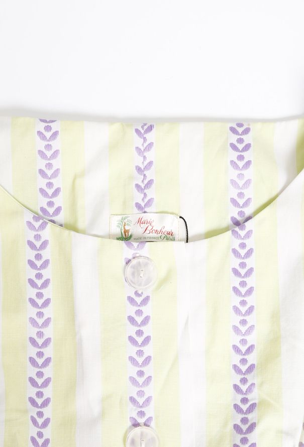 50s Embroidered Stripe Belted Day Dress - 5