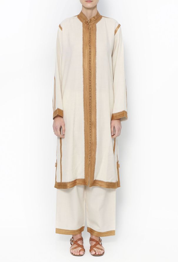World Treasures Authentic Moroccan Embroidered Linen Ensemble Ivory & Gold - 4