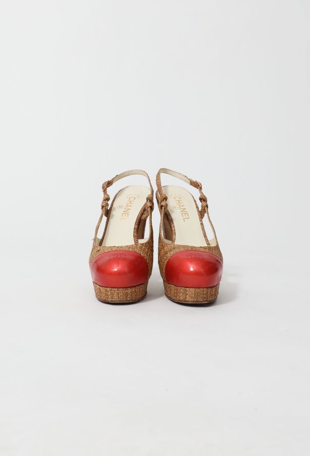 Chanel CC Raffia Slingback Pumps - 3
