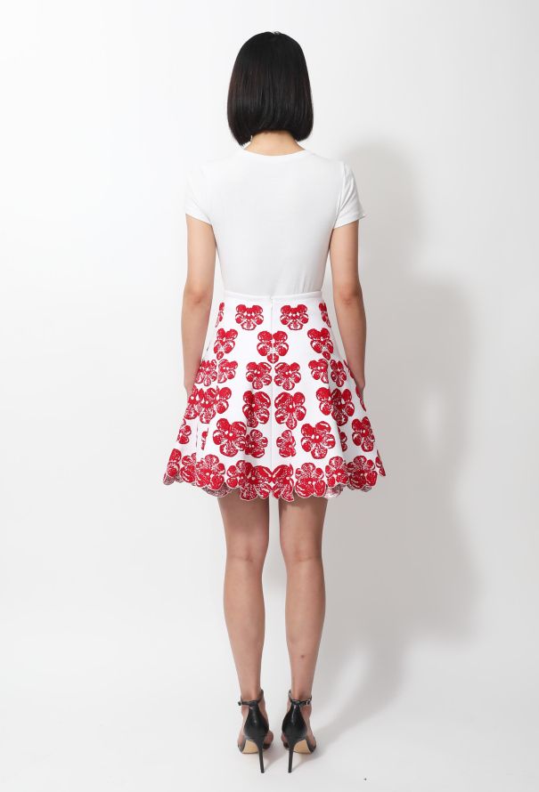 Alaïa S/S 2017 Floral Textured Skirt Red - 4