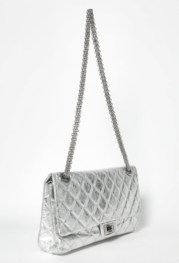 Chanel Silver Metallic 2.55 Maxi Flap Bag - 4