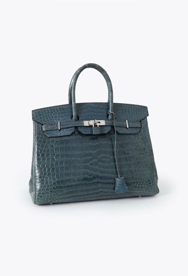 Hermès RARE 2005 Bleu Brighton Porosus Birkin 35 - 2