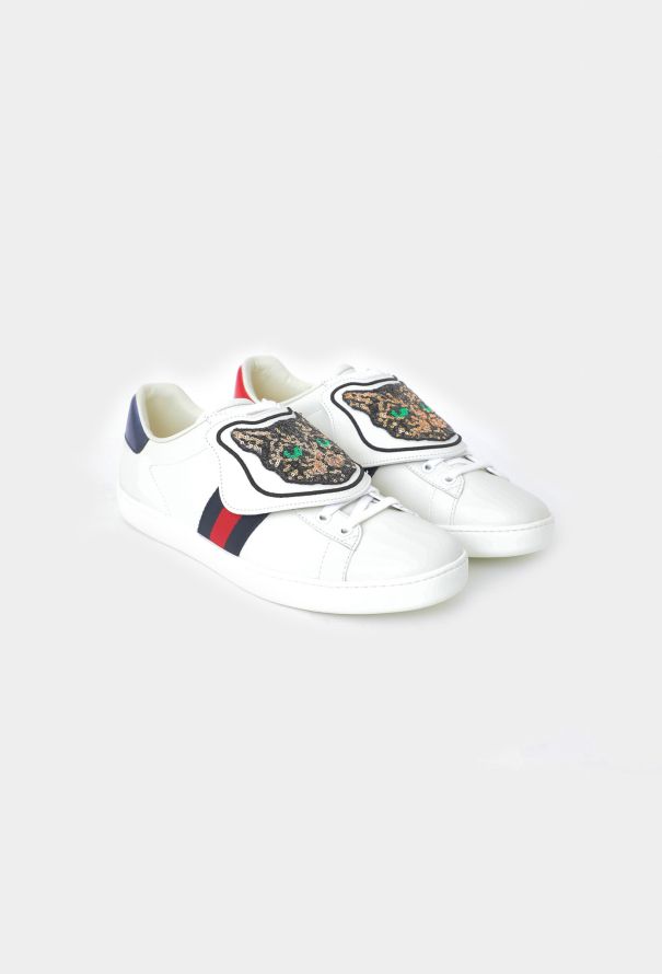 Gucci Embellished Ace Cat Sneakers - 1