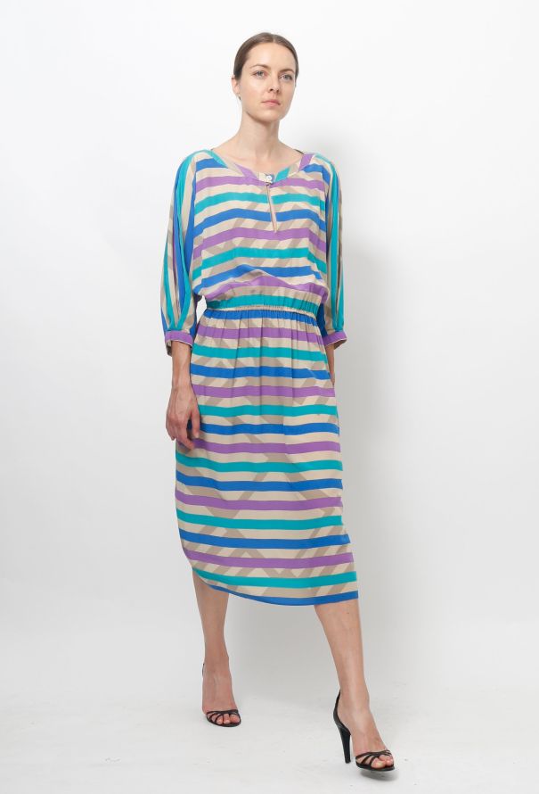 Ted Lapidus - Vintage Striped Silk Dress - 2