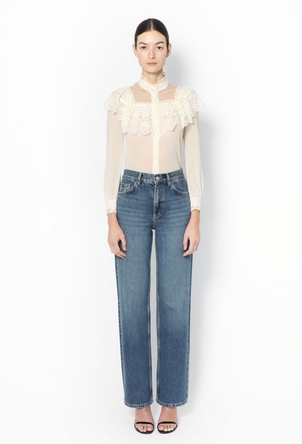 Saint Laurent Lace Ruffled Cotton Blouse - 3