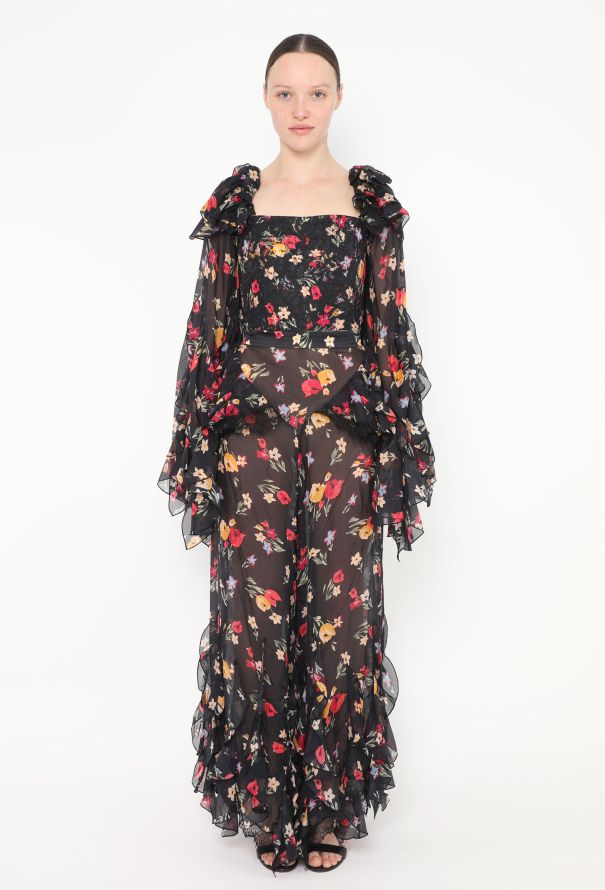Rodarte S/S 2018 Ruffled Floral Silk Pants - 3
