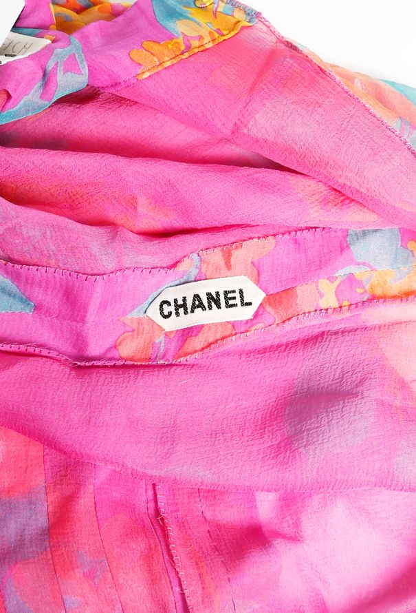 Chanel COUTURE '90s Floral Pleated Chiffon Blouse - 4