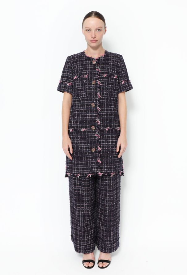 Chanel S/S 2015 Frayed Tweed Long Jacket - 5