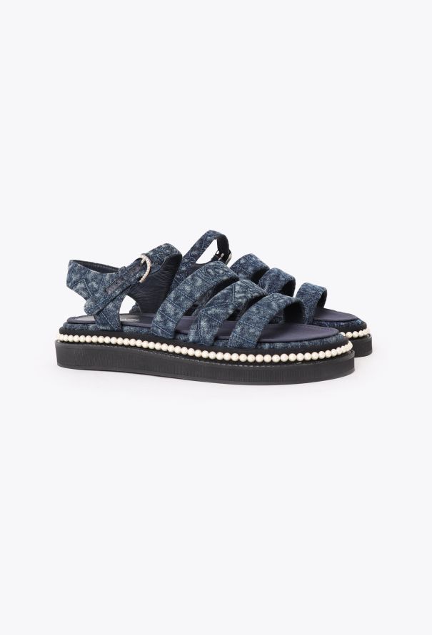 Chanel 2019 Embellished 'CC' Denim Sandals - 3