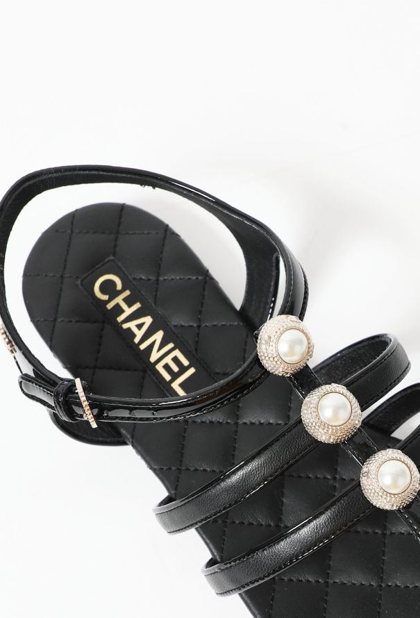 Chanel 2022 Pearl Embellished Leather Sandals - 4