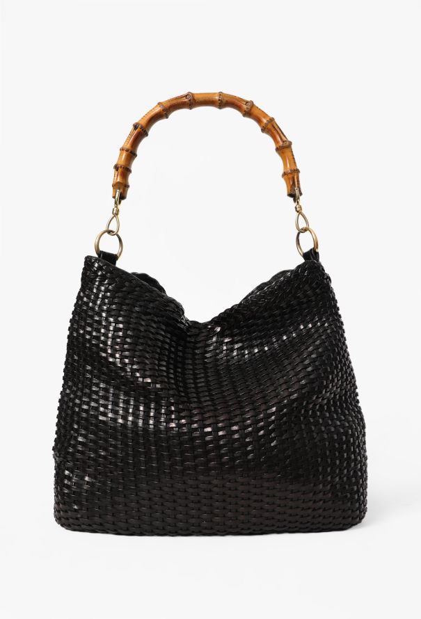 Gucci Vintage Black Bamboo Woven Leather Bag - 1