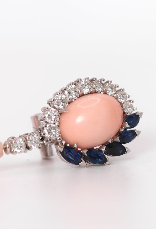 Vintage Fine Jewelry 18k White Gold, 1.50 Carats Diamond & Coral Earrings - 5