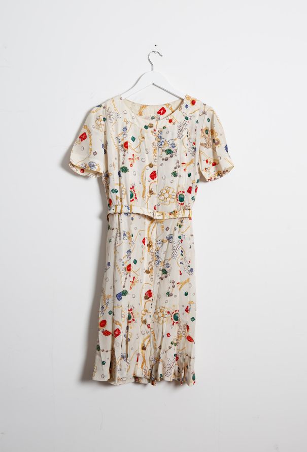 Chanel Rare '80s  Jewel Print Pleated Dress - 10