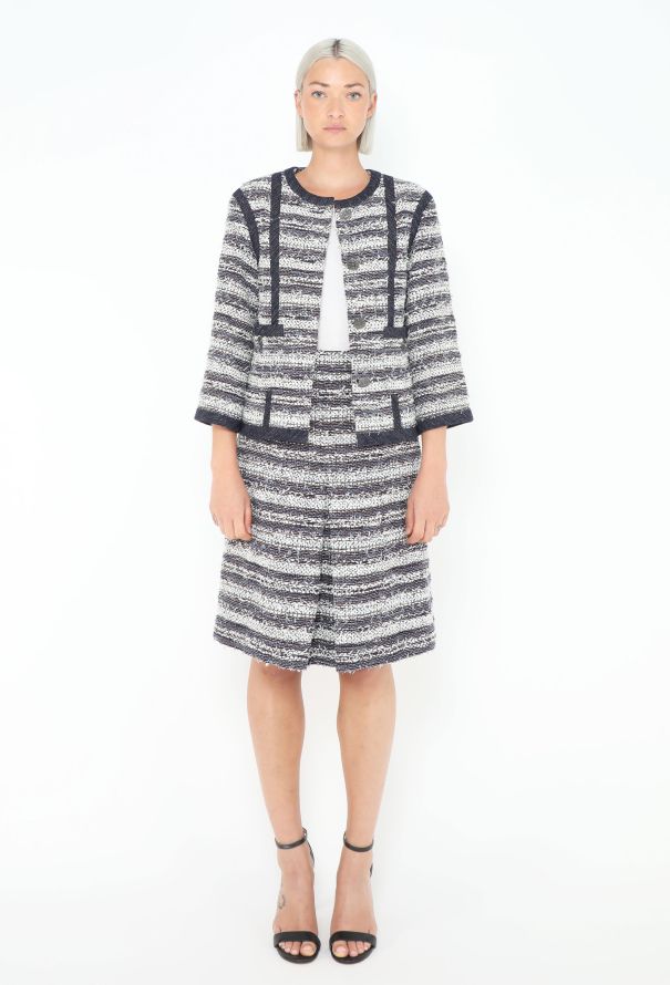 Chanel Striped Tweed Skirt Ensemble - 5