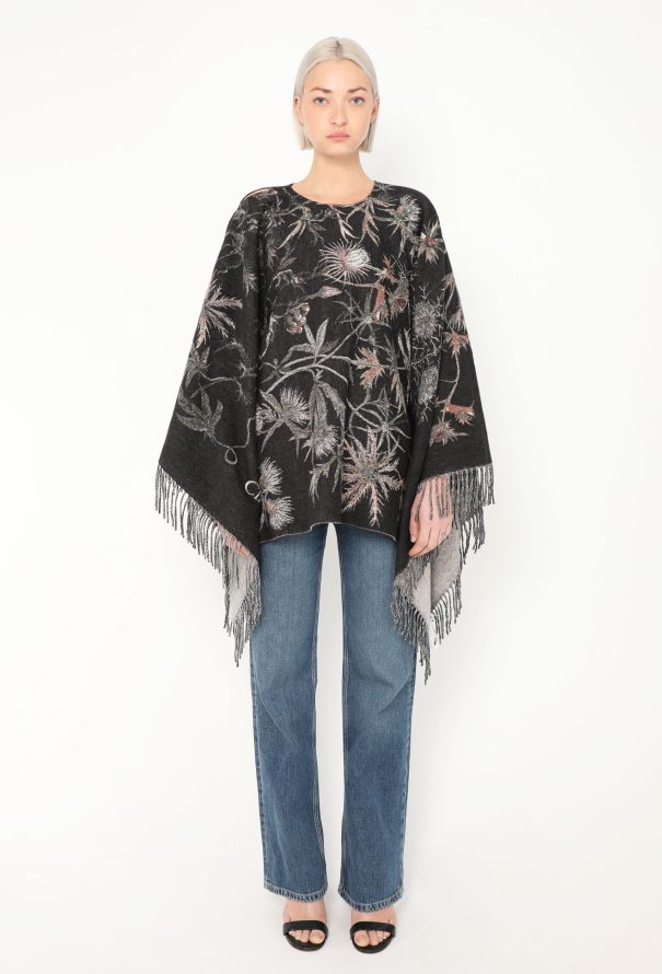 Dior Fringed Floral Angora Poncho - 2