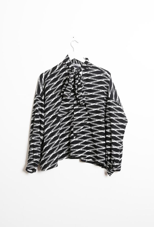Balenciaga 2019 Logo Printed Lavallière Blouse - 9