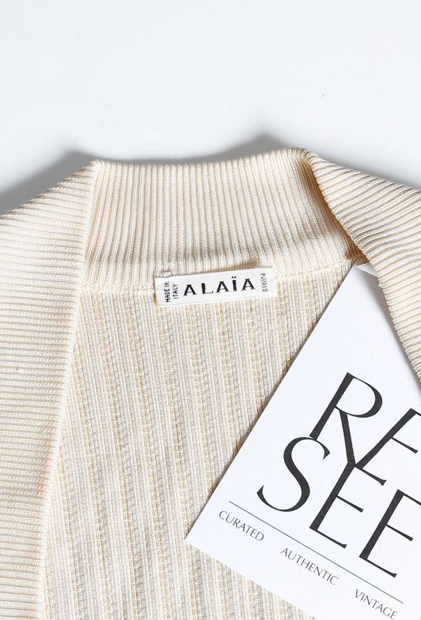 Alaïa 90s Ivory Ribbed Knit Dress - 4