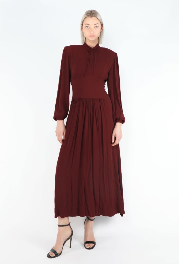 1930s Burgundy Box Pleat Dress - 2