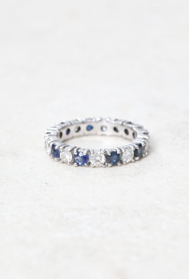 Vintage Fine Jewelry 18k Gold, Diamond & Sapphire Wedding Band - 1