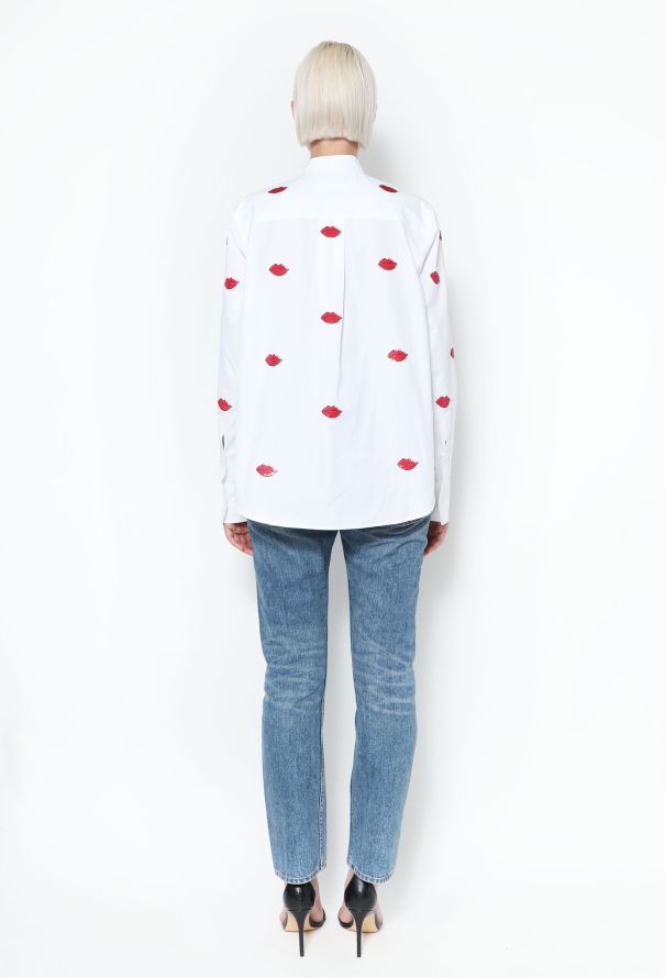 Valentino 2020 Cotton Lip Appliqué Blouse - 3