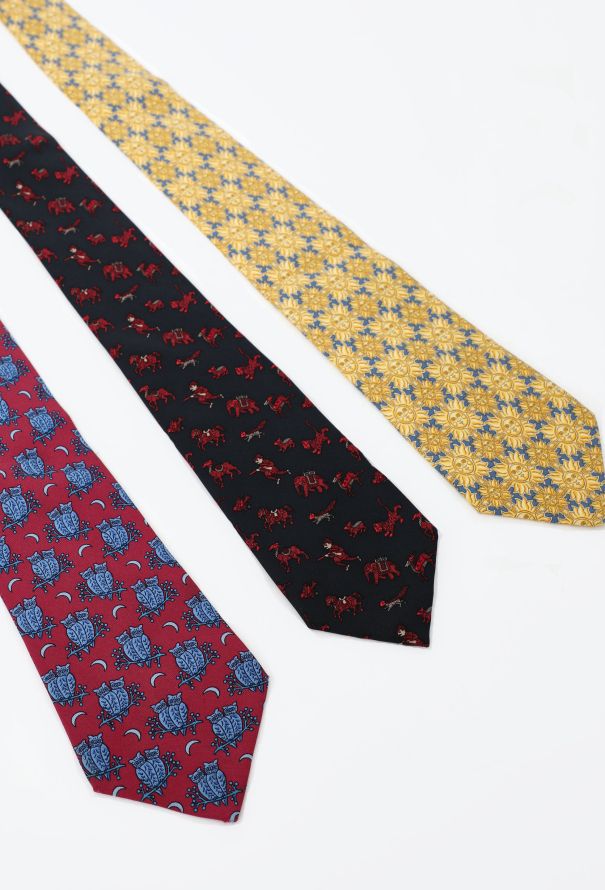 Hermès Trio of Vintage Ties blue, red, black & yellow - 1