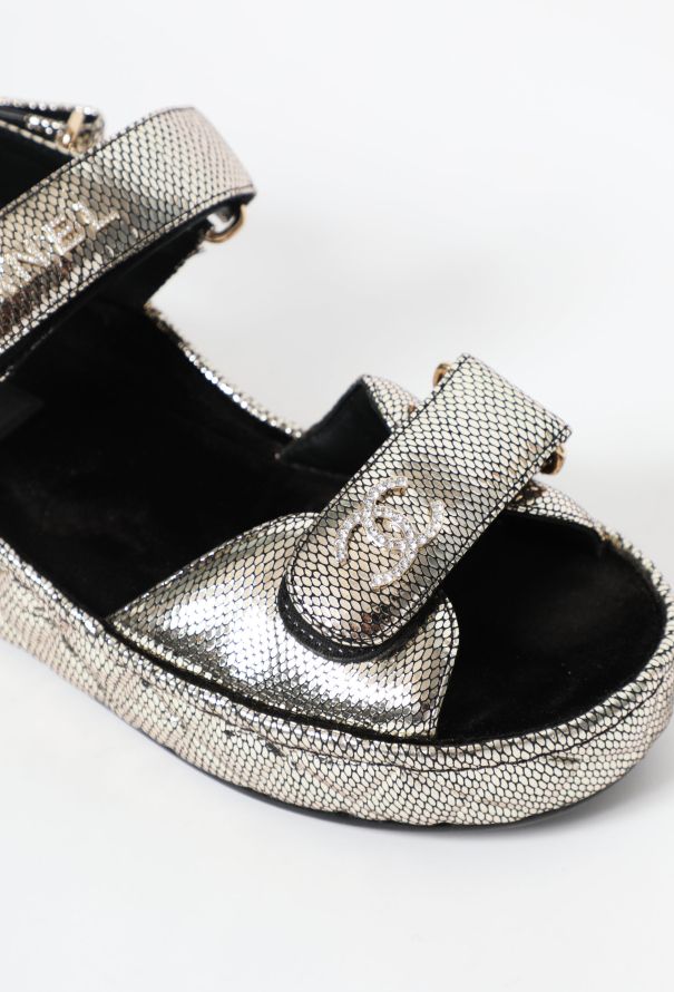 Chanel 2020 Metallic Quilted Sandals - 5