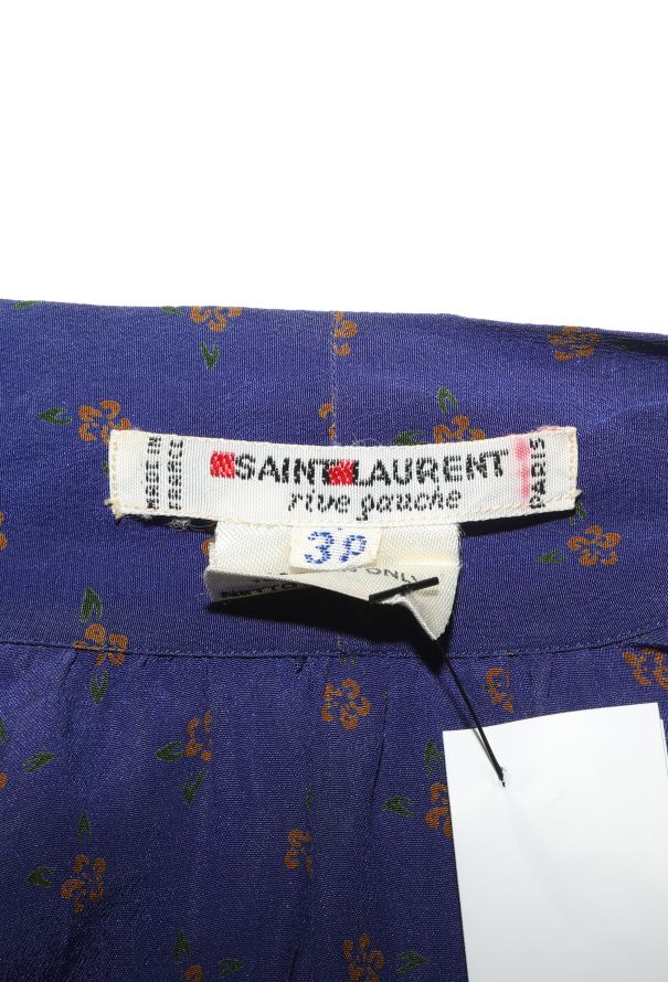 Saint Laurent Blue Floral Silk Lavallière Blouse, Circa 1980s - 5