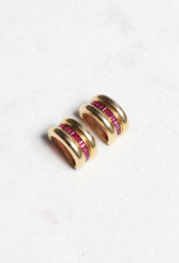 Vintage Fine Jewelry 18k Gold & Red Stones Earrings - 2