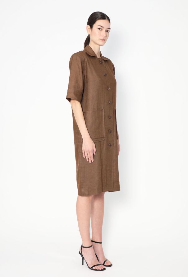 Saint Laurent F/W 1983 Brown Linen Tunic Dress - 5