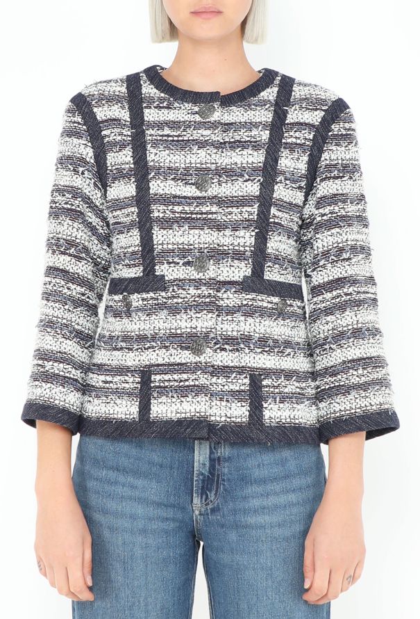 Chanel Striped Tweed Skirt Ensemble - 3